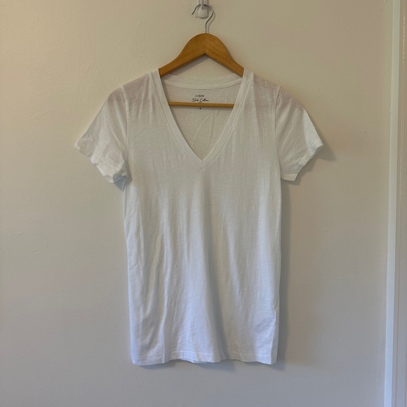 J. Crew - NWT White V-Neck Short Sleeve Cotton Tee | Size Small - Picture 1 of 7